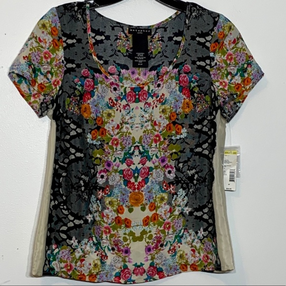NWT Metaphor Petite Floral Ivory Lace Woven Shirt